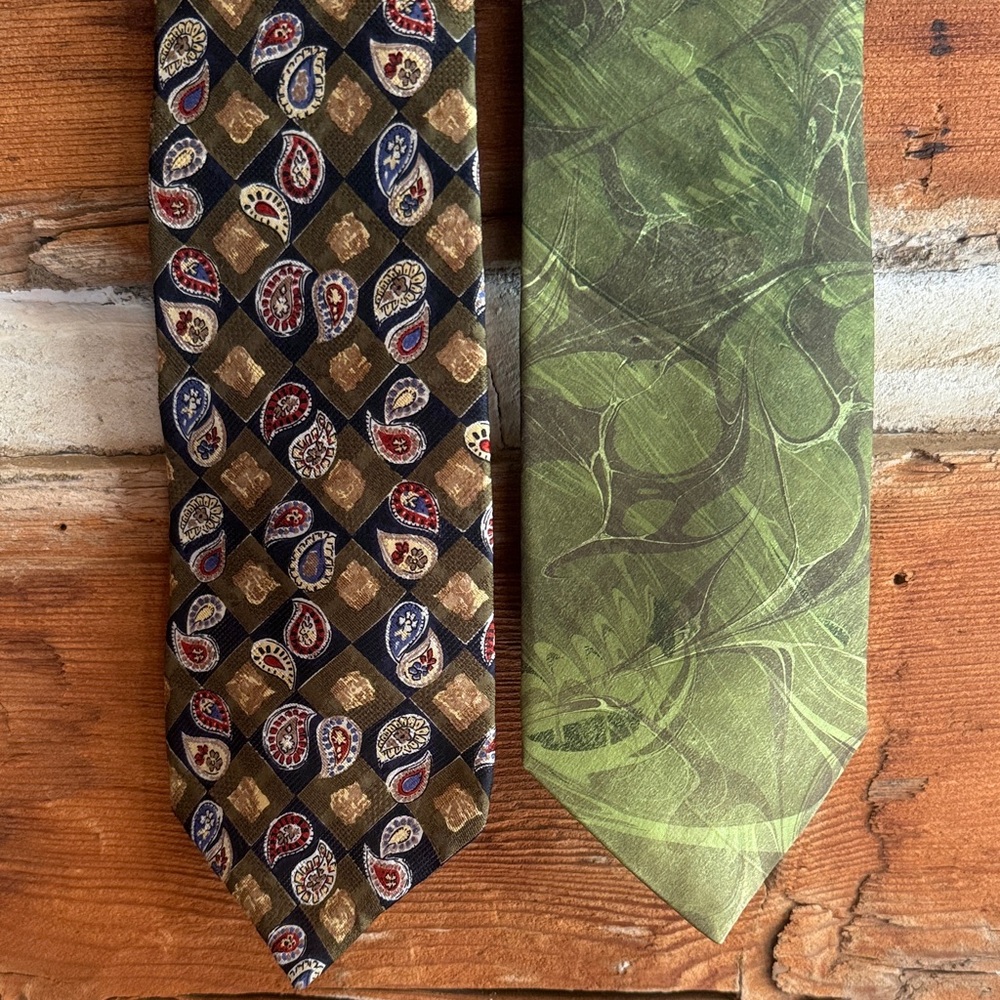 Elegant Paisley & Green Patterned Ties Christian Dior & De Lange Handpainted